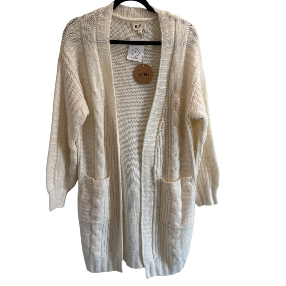 BiBi Women's Ivory Chunky Cable Knit Duster Cardigan Oversized Comfy Size S NWT - Picture 3 of 8